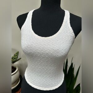 Nollie White Textured Scoop Neck Crop Tank